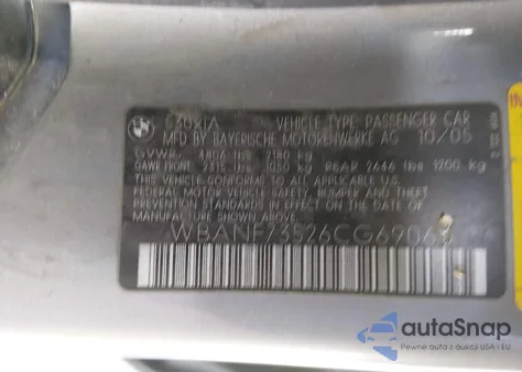 2006 BMW 530Xi z USA, uszkodzony, nr VIN WBANF73526CG69060